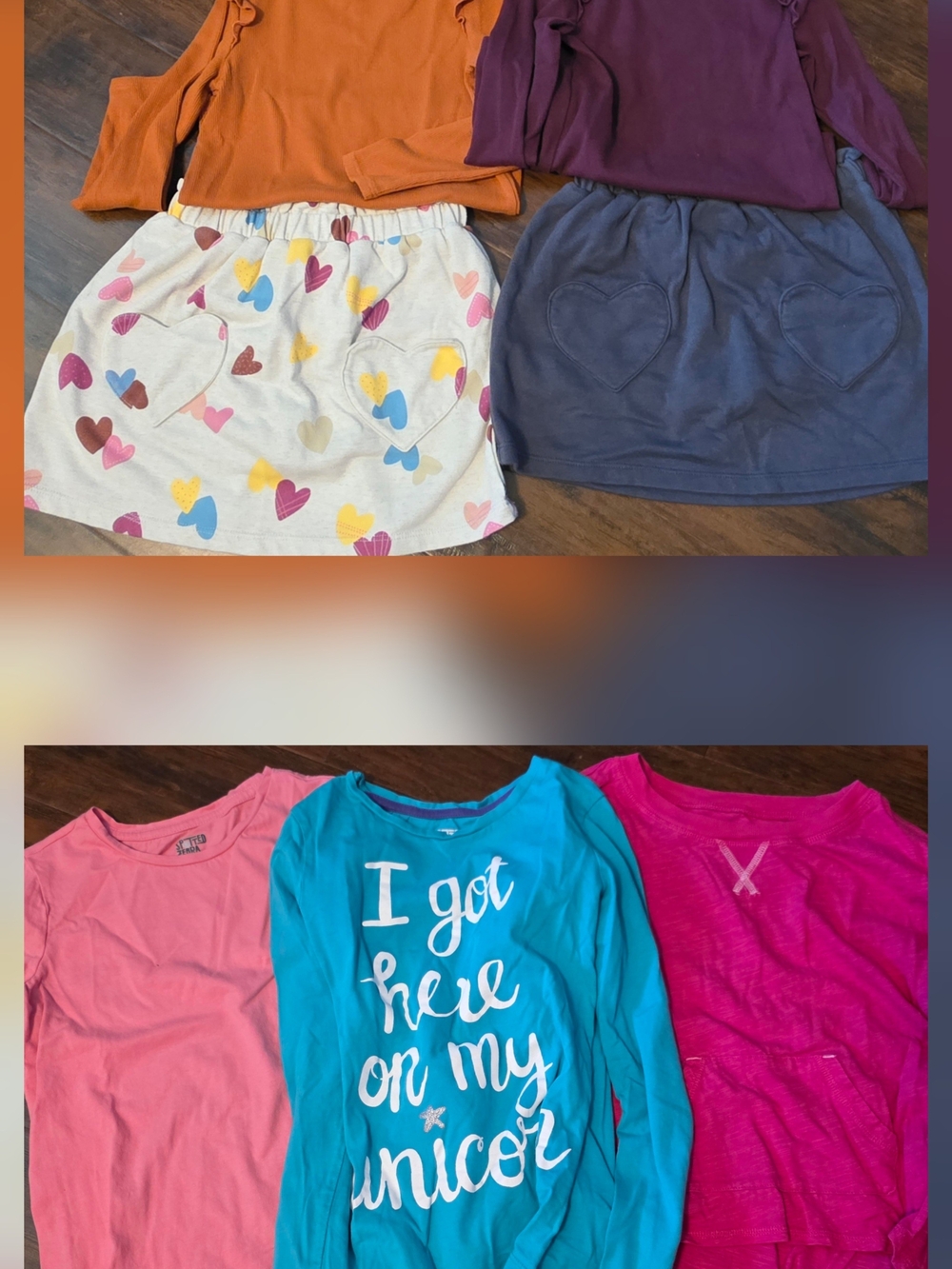 Kids Matching Set - Teal Unicorn Top & Pink Heart Skirt